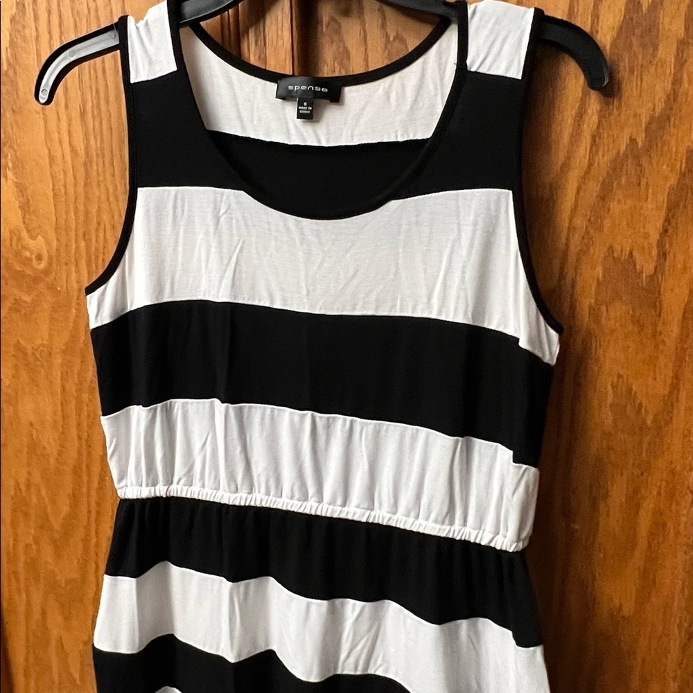 Spense Women’s Long Black and White Stripped Maxi Tank Top Dress SZ S